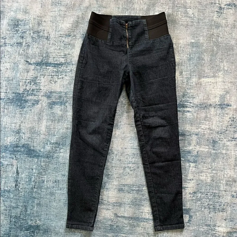 Heart Breaker Dark Wash Elastic Waist Zippered Skinny Jeans Medium